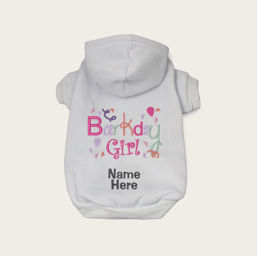 Embroidered Barkday girl Hoodie