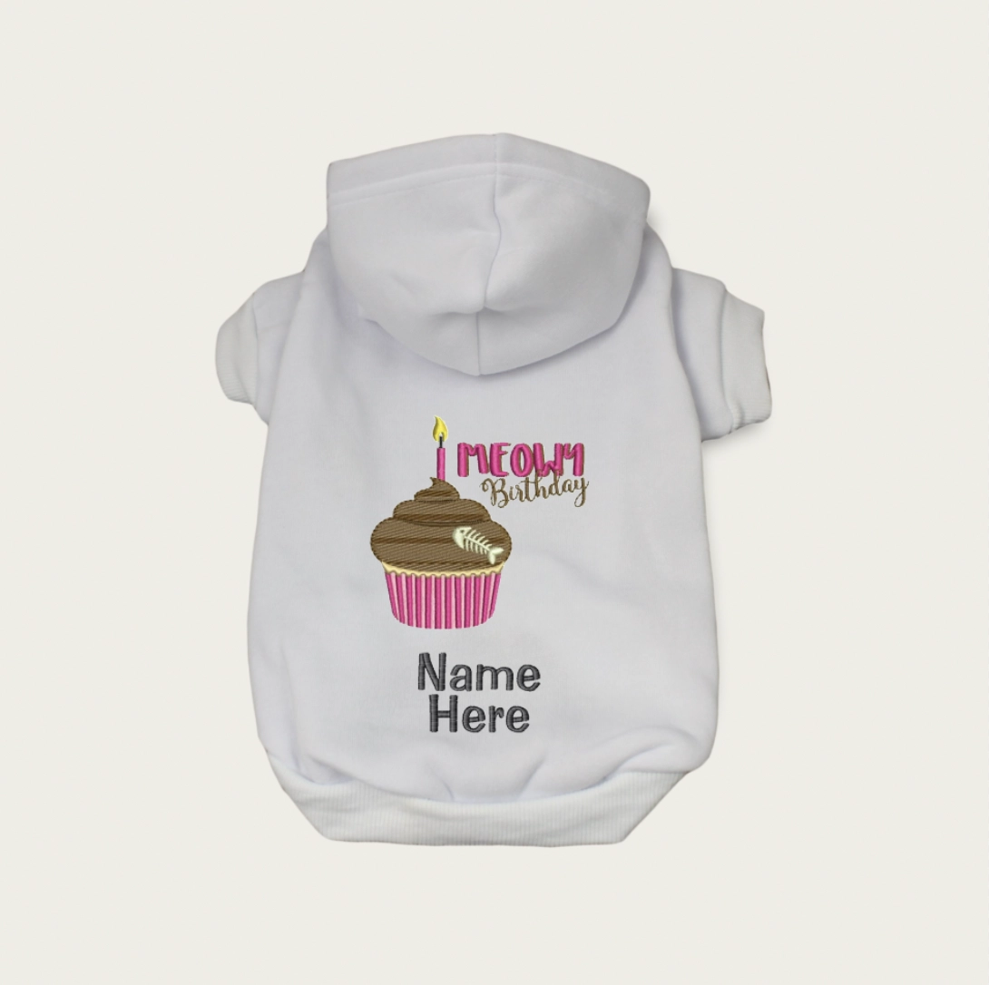 Embroidered meowy birthday hoodie